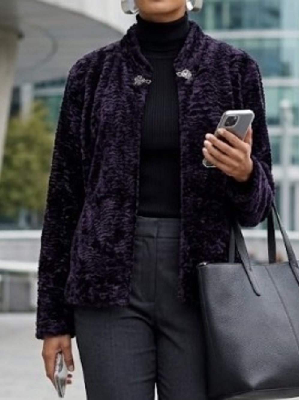 VTG Faux Fur Deep Purple Persian Lamb Jacket (L) Glamourous Soft Warm Chic Lux
